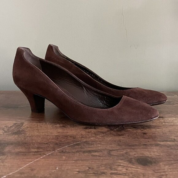 Ralph Lauren Collection Purple Label Vintage Heels Sz 7 Brown Suede Pumps Italy - Picture 1 of 8